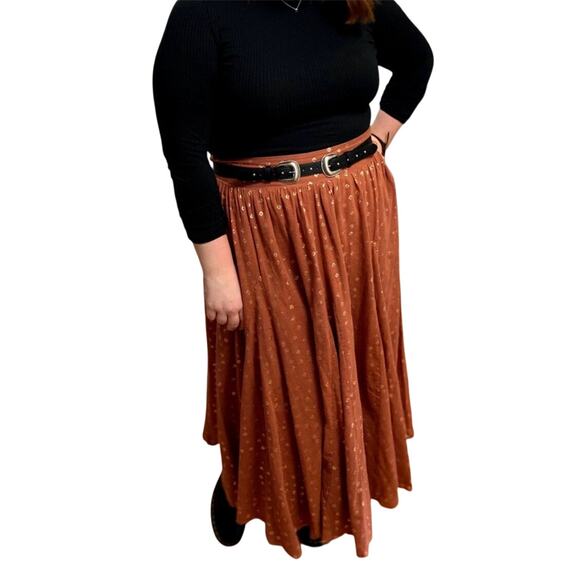 By: Anthropologie Kaley Shimmer Maxi Boho Skirt Size: XL Color Rose Dust & Gold - Picture 6 of 6